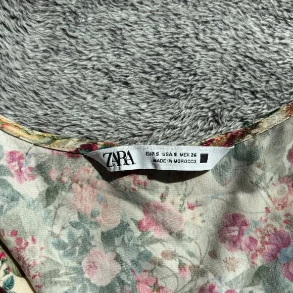 Zara Women Top Small Babydoll Romantic Floral Cropped Button Up Satiny Y2K 18126 - Picture 3 of 7